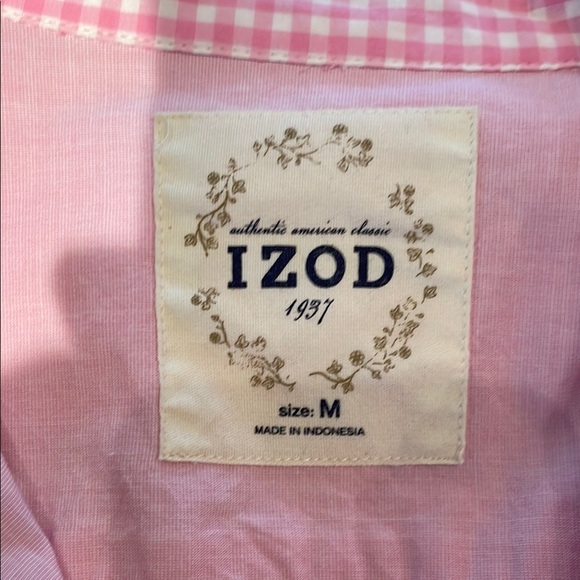 Izod Pink Fitted 3/4 Sleeve Button Down Shirt - Picture 5 of 5